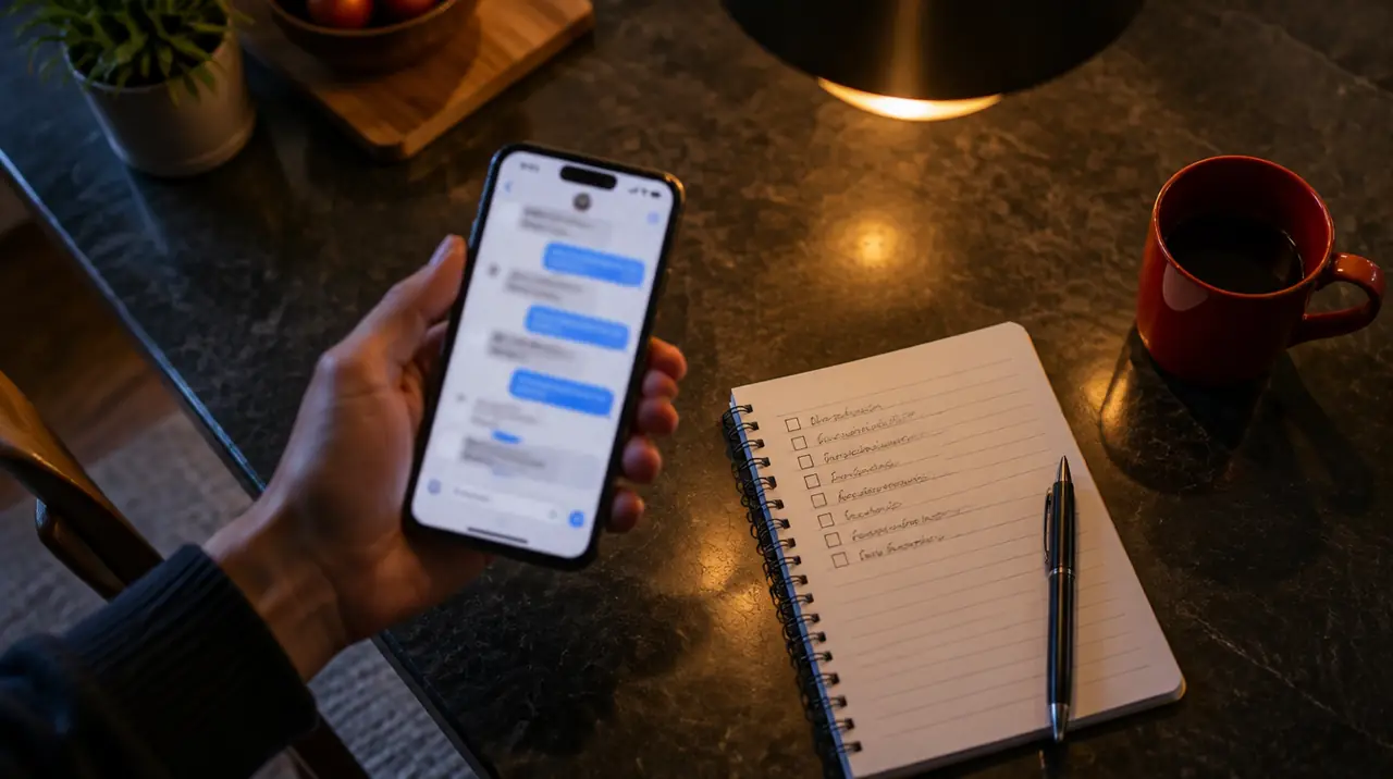 Person writing a checklist beside a phone before buying a subscription