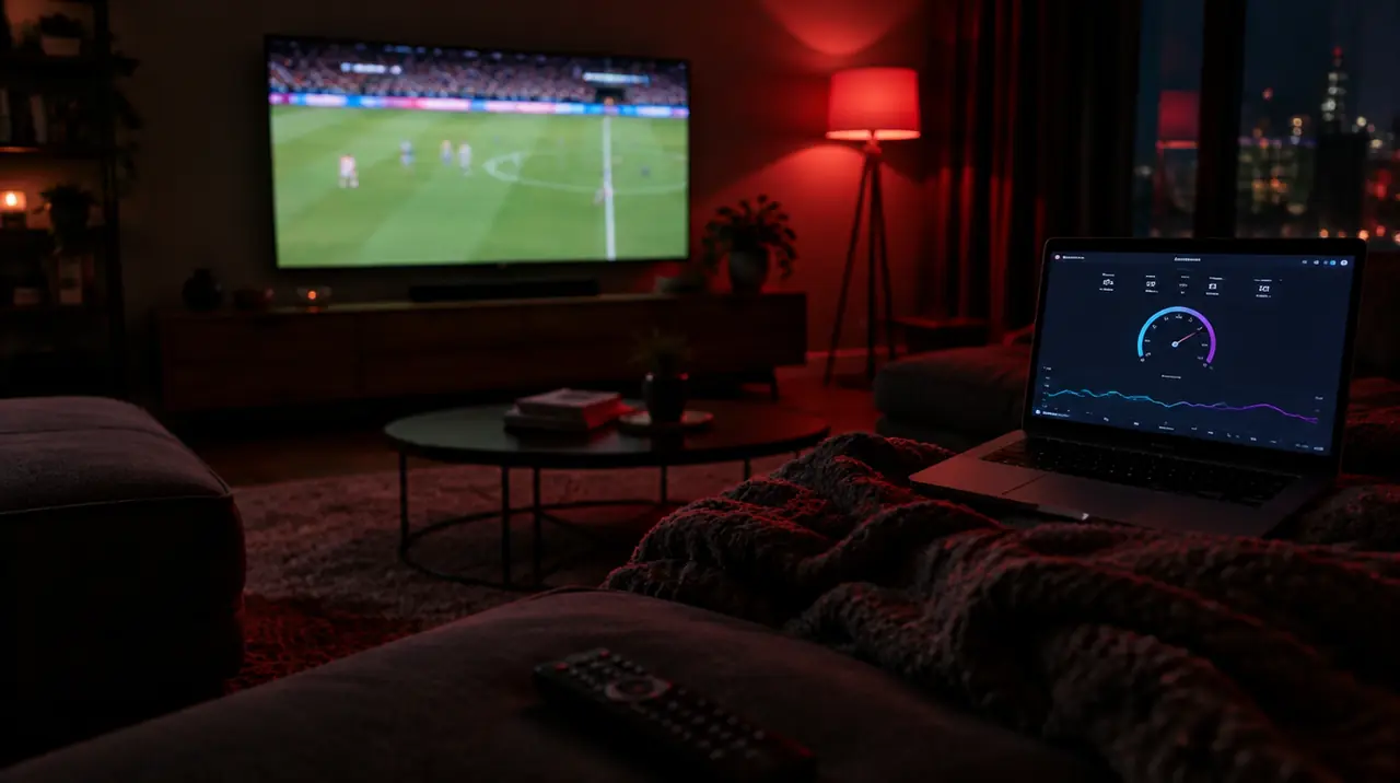 Testing an IPTV service on a living room TV in the evening