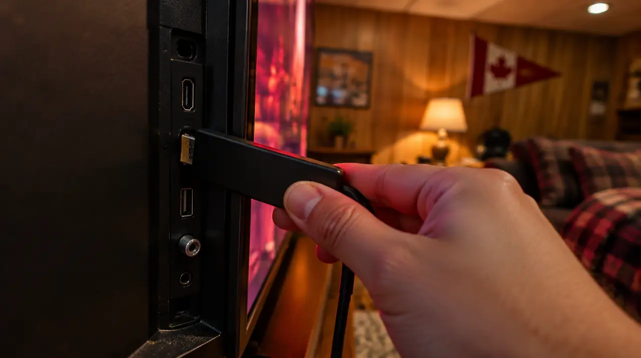 Plugging a streaming stick into a TV's HDMI port