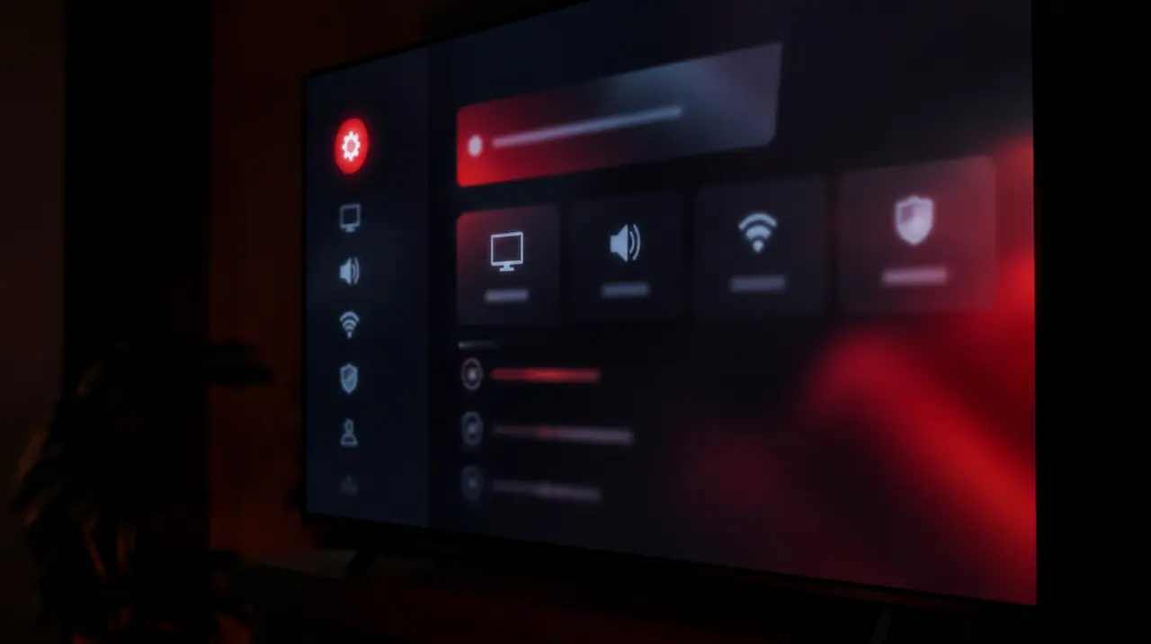 TV settings menu with display, sound, network and security options