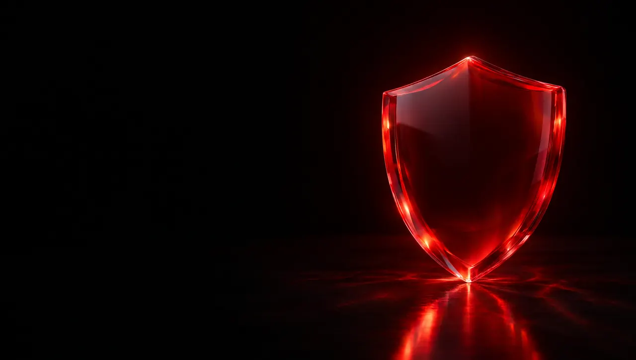 A glowing crimson shield on a dark surface, symbol of the My IPTV Canada 60-day money-back guarantee